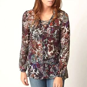 Lucky Brand Floral Sheer Peasant Blouse size S
